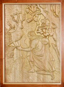 The Vision of Saint Hubert - linden wood bas-relief
