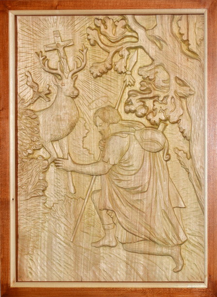 The Vision of Saint Hubert - linden wood bas-relief (1)